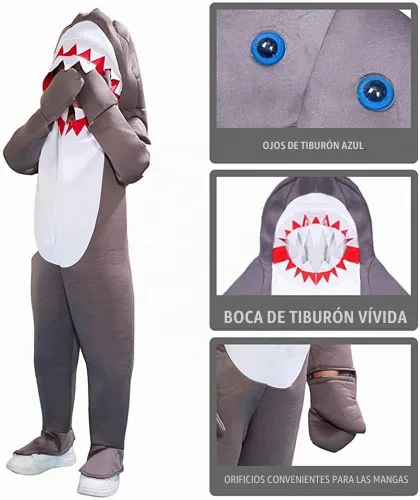 Vista 6 de EraSpooky Disfraz con capucha de tiburón para niños, disfraz de animales lindos para Halloween