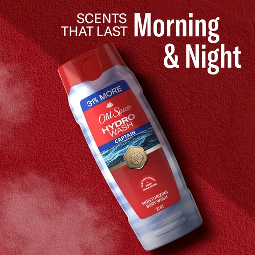 Vista 9 de Old Spice Gel de baño hidratante para hombres, Hydro Wash, aroma e hidratación profunda 2 en 1, ducha fresca 24/7, aroma capitán con niebla oceánica