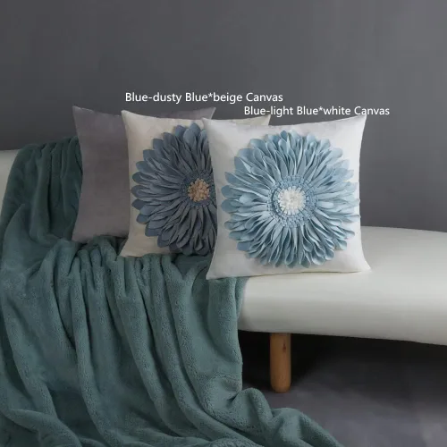 Vista 6 de OiseauVoler Fundas de almohada hechas a mano de 18 x 18 pulgadas, fundas de cojín de girasol 3D azules, fundas de almohada decorativas para sofá