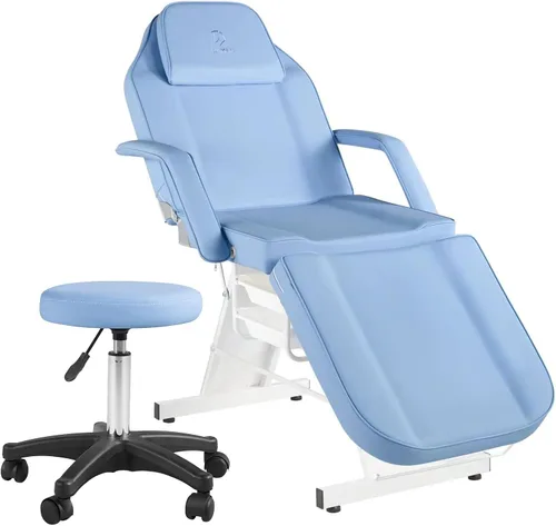 Vista 19 de Silla facial, silla de tatuaje de 73 pulgadas para cliente, mesa de masaje ajustable de 3 secciones con taburete, camas de belleza multiusos