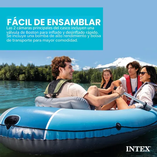Vista 6 de INTEX Excursión 4-persona inflable barco de pesca río balsa conjunto con Azul