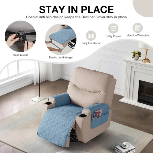 Vista 2 de VANSOFY - Fundas de asiento 100% impermeables para sillas reclinables, color azul, 22 pulgadas Azuree