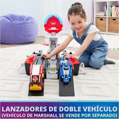 Vista 5 de Paw Patrol: The Mighty Movie, Cuartel General Portaaviones, con Figura de Acción de Chase y Mighty Pups Cruiser, Juguetes para Niños y Niñas de 3+