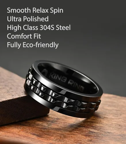 Vista 3 de King Ring Anillos giratorios de engranajes de 0.315 pulgadas – Anillos para ansiedad ultra pulidos para hombres y mujeres – Diseñado en Estados
