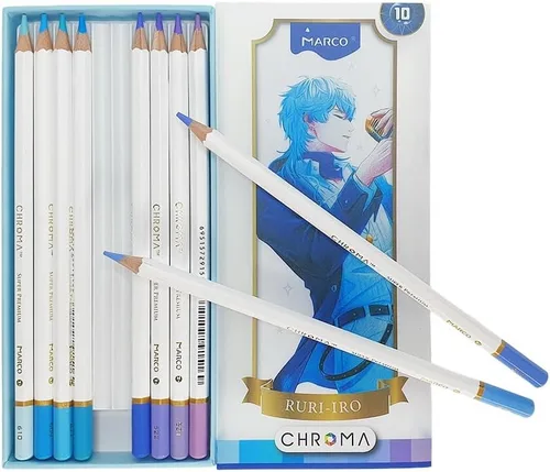Vista 5 de Lápices de colores pastel Marco Chroma Manga, juego de 50 unidades en caja de metal; dureza 2B, suministros de dibujo profesional para niños