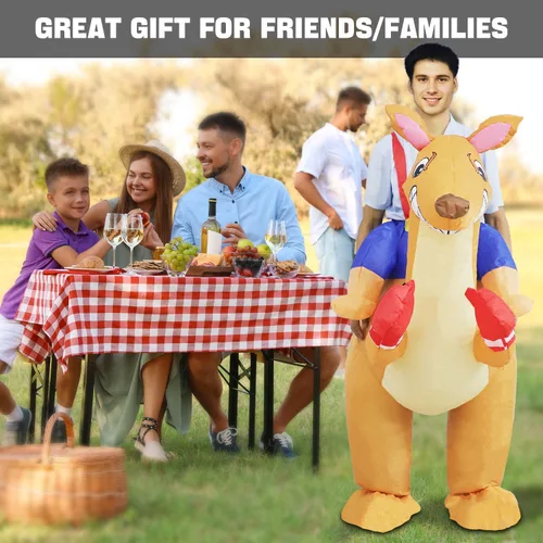 Vista 5 de HZGDEJTG Disfraz inflable de canguro con guantes de gran tamaño para fiestas, reuniones, festivales y diversión