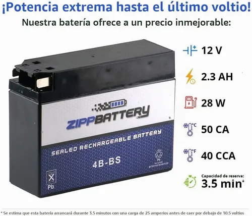 Vista 4 de ZIPPBATTERY YTX4B-BS 12V 40 CCA AGM – Batería de 2Ah libre de mantenimiento para scooter, mini ATV, bicicleta de bolsillo – Terminal de pestaña