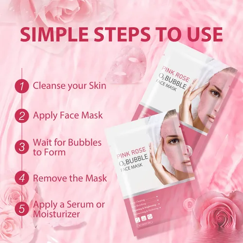 Vista 7 de IREV Paquete de 10 mascarillas faciales de burbujas rosa O2 para el cuidado de la piel, regalos de spa para mujeres, máscara facial limpiadora
