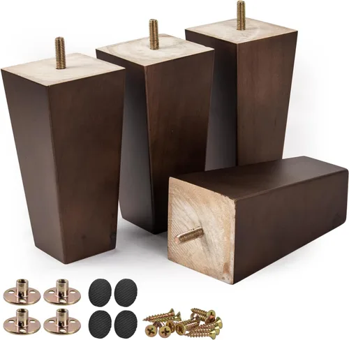Vista 13 de Patas para muebles de madera maciza de 8 pulgadas, 4 pies de repuesto de pirámide de madera moderna de mediados de siglo con pernos roscados de 5/16