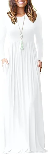 Vista 9 de Vestido de manga larga para mujer, holgado, liso, largo, estilo informal, con bolsillos. 01-verde militar