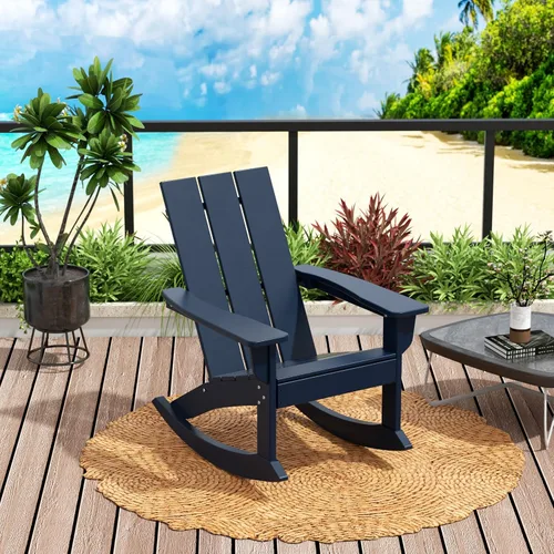 Vista 30 de WO Home Furniture Silla Mecedora de Patio Moderna para Exteriores HDPE Resistente a UV y Clima (Negro)