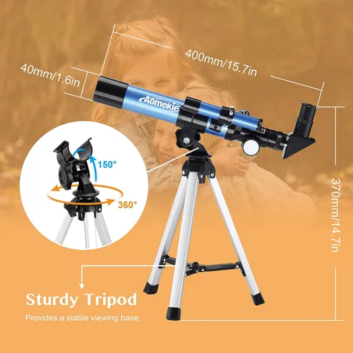 Vista 5 de Telescopios AOMEKIE 40/400 con trípode de mesa 2 oculares, telescopios portátiles para principiantes de astronomía con buscador y brújula