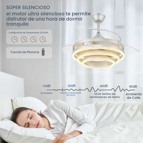 Vista 7 de FIDGRA Ventilador de techo retráctil de 42 pulgadas con luz, color plateado