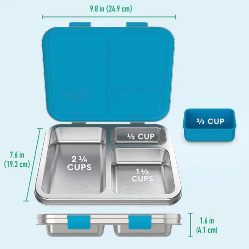 Vista 3 de Bentgo Kids Prints - Lonchera de acero inoxidable con 3 compartimentos Recipiente de silicona para niños de más de 3 años, duradero, sin olor