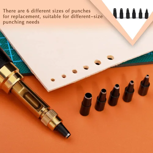 Vista 4 de TLKKUE Perforadora Ajustable de Tornillo con Mango de Madera Negra Herramienta Automática de Perforación con 6 Puntas