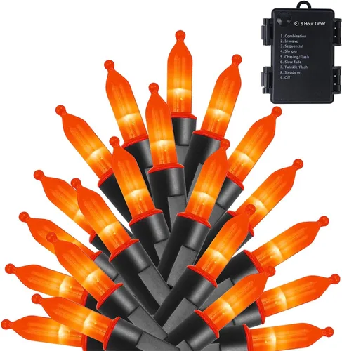 Vista 14 de WATERGLIDE - 50 luces LED de Halloween para uso al aire libre de 16 pies, tira de luces con 8 modos, tamaño mini, luces impermeables para árbol