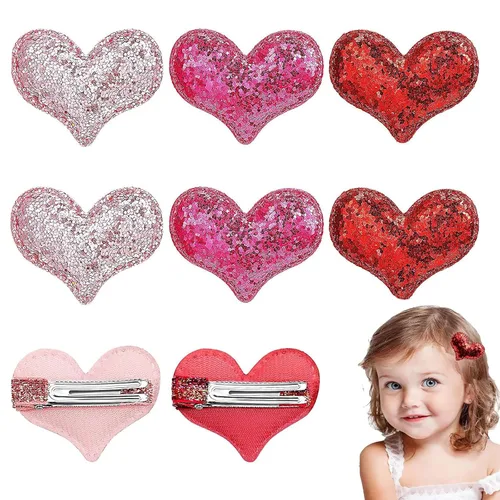 Vista 7 de Pinzas para el cabello de corazón con purpurina para el día de San Valentín para niñas, pasadores de cabello con corazón de lentejuelas