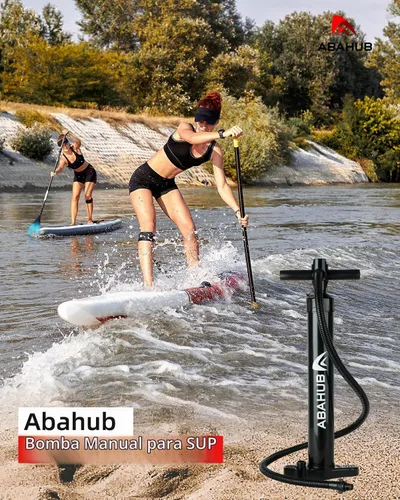 Vista 6 de Abahub SURF - Bomba de mano para inflar tablas de remo de pie, tablas de remo inflables o kayaks, bomba de alta presión de doble acción con manómetro