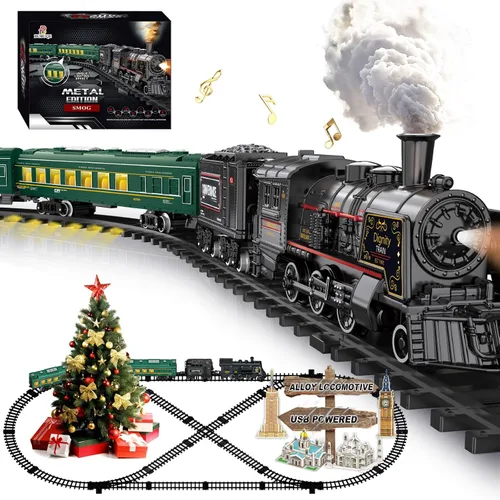Vista 11 de Juego de tren para niños con control remoto, juguetes de tren con locomotora de vapor, tanque de combustible y pistas de lujo, trenes eléctricos