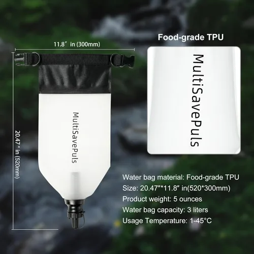 Vista 2 de Pajita de Filtro de Agua por Gravedad 3L, Sistema de Filtración de Agua para Camping con Purificador, Purificador de Agua de Supervivencia