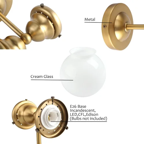 Vista 6 de Pathson Milk White Glass Wall Sconces Lighting, 2 Lights Industrial Wall Vanity Light Fixtures Brass Finish, Vintage Wall Sconce Lamp for Bathroom