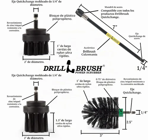 Vista 5 de Kit de limpieza de Drill Brush, cepillos con conector para taladro, ideal para limpieza de alfombras, baños, limpieza de lechadas y limpieza de Negro