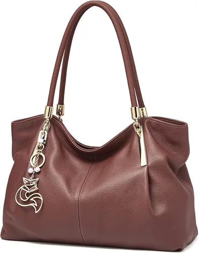 Vista 12 de FOXLOVER Bolso de mano de cuero genuino de gran capacidad para mujer, bolsos de diseñador para hombro, bolsos grandes minimalistas