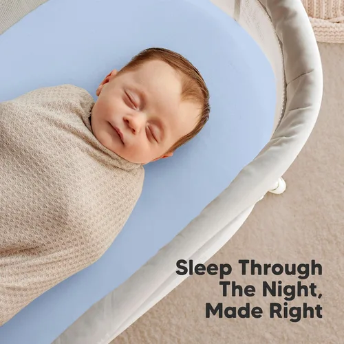 Vista 6 de Paquete de 2 sábanas orgánicas para cuna para niños, niñas, sábana bajera (lino azul) 100% Cotton Bassinet Mattress Sheets, Compatible with Halo