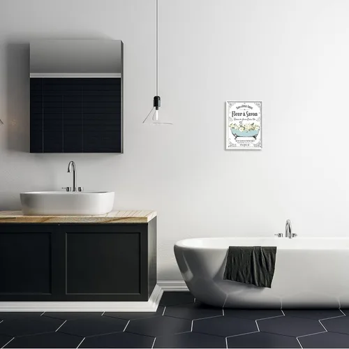 Vista 3 de Stupell Industries 'Vintage Parisian Bathroom Advertisement Floral Blue Tub', arte giclée enmarcado, blanco, 11 x 14 pulgadas, fácil de colgar