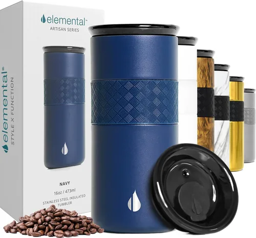 Vista 20 de Elemental Artisan Vaso Térmico Aislado, Taza de Viaje para Café de Triple Pared, Vaso Térmico de Café Reutilizable de Acero Inoxidable con Tapa