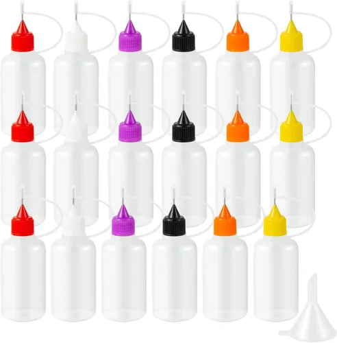 Vista 6 de 18 piezas de botellas aplicadoras de pegamento de punta de aguja de precisión, 6 colores 10 ml/1 oz botella de compresión de punta de aguja fina
