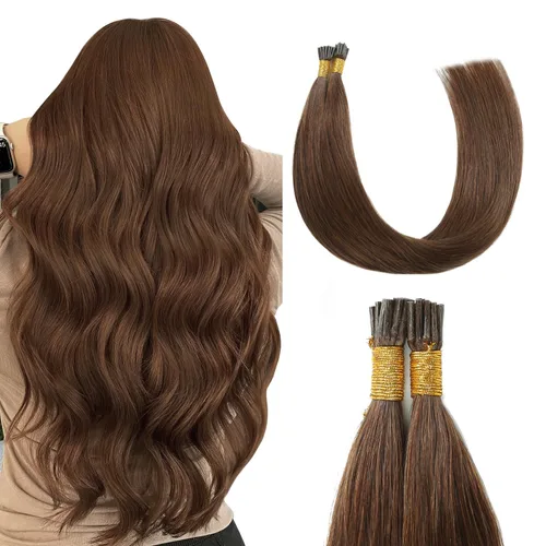 Vista 7 de Sunya - Extensiones de cabello humano con punta en I de 14 pulgadas, color negro azabache, extensiones de cabello humano con punta en I, extensiones