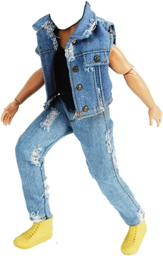 Vista 3 de E-TING 3-artículo Chaleco de mezclilla rasgado chaqueta trajes casuales para muñeca de niño de 12 pulgadas