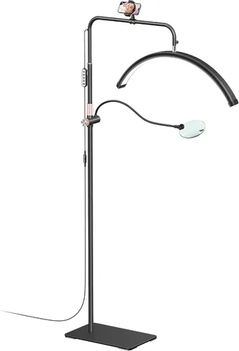 Vista 10 de AURELLE Half Moon Luz para Pestañas - Lámpara de Pie LED Ajustable para Pestañas con Lupa 4X y Soporte para Teléfono para Extensiones de Pestañas