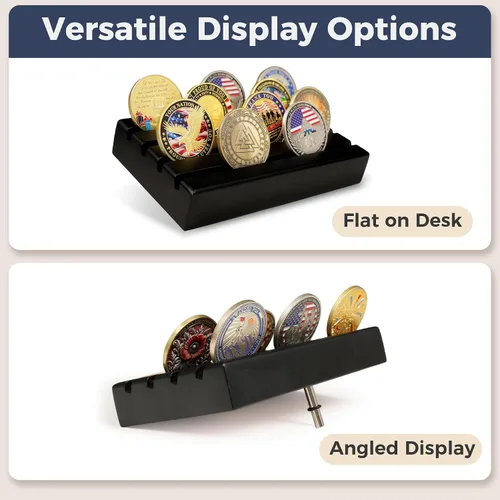Vista 2 de ASmileIndeep Soporte de exhibición de monedas de desafío militar pequeño, soporte de monedas de desafío de madera con capacidad para 10-12 monedas