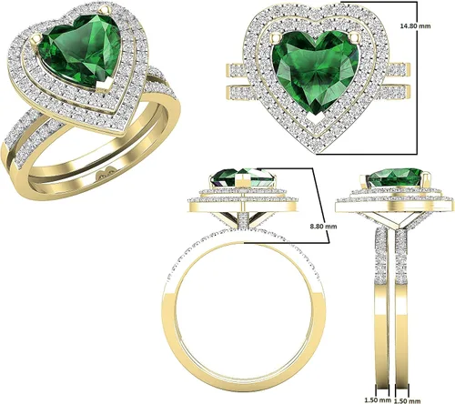Vista 60 de Dazzlingrock Collection Juego de anillos de compromiso de doble halo con diamantes naturales redondos y piedras preciosas creadas en laboratorio