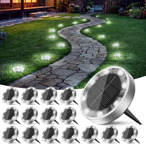 Vista 8 de Peasur Luces solares de suelo para exteriores, paquete de 24 luces planas de disco con energía solar, IP68 impermeable, antioxidante, iluminación