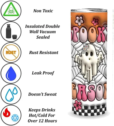 Vista 5 de Vaso de Halloween de regalo para mujeres, hombres y adultos, vaso de Halloween de burbujas espeluznantes de 20 onzas con tapa, vaso inflable