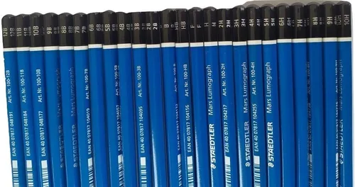 Vista 2 de Staedtler Mars Lumograph - Lápices de madera - Paquete de 24 grados en práctica caja de almacenamiento de plástico con regla de aluminio de 6" y 8