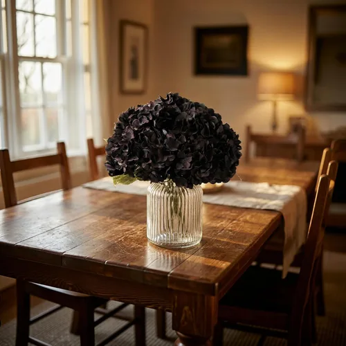Vista 3 de 2 ramos de flores artificiales de hortensias de seda negra de 20 pulgadas
