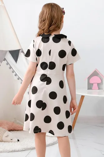 Vista 2 de GORLYA Girls Casual Vintage Peter Pan Collar Dress 4-14Y beige de puntos