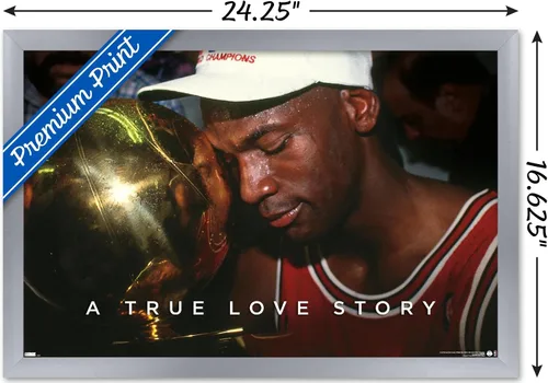 Vista 35 de Michael Jordan - Póster de pared A True Love Story, 22.4 pulgadas de largo x 14.7 pulgadas de ancho, versión enmarcada de madera de granero