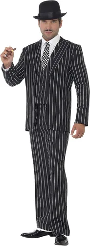 Vista 4 de Smiffys Disfraz vintage de jefe de gángster para hombre, grande, negro