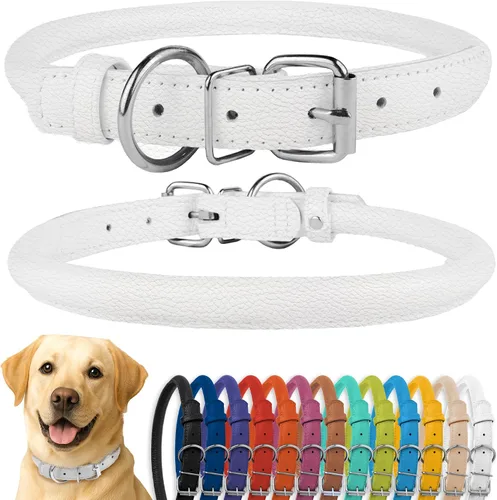 Vista 51 de CollarDirect Collar de perro de cuero enrollado, collar redondo acolchado suave para cachorros, collar de cuero genuino hecho a mano para perros