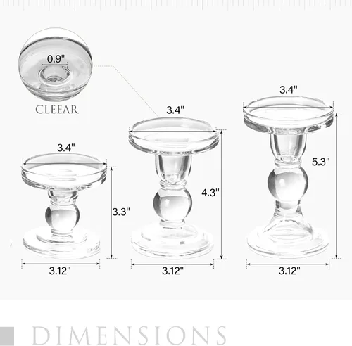 Vista 4 de 3 piezas Portavelas transparentes, juego de portavelas de pilar de vidrio para velas de cono (Transparente)