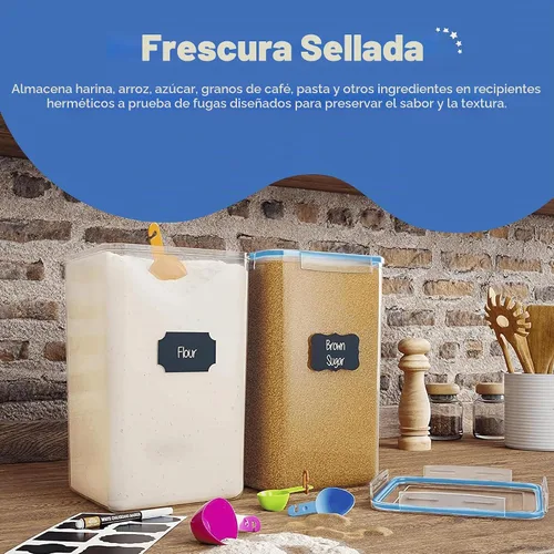 Vista 3 de Chef's Path Recipientes herméticos extra grandes de almacenamiento de harina y azúcar con tapas, juego de 2, recipientes de despensa de 6.5L