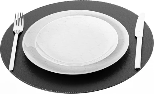 Vista 4 de Nikalaz Nikalaz - Juego de 4 manteles individuales redondos de cuero reciclado de 15 pulgadas, decoración de mesa de comedor y cocina (negro)