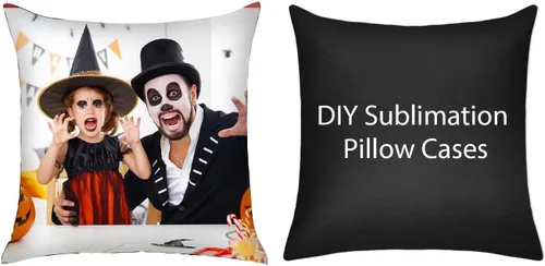 Vista 2 de Coddsmz Juego de 2 fundas de almohada de sublimación, fundas de cojín de transferencia de calor, fundas de almohada de bricolaje para Halloween Negro