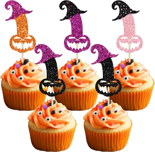 Vista 9 de 1 pieza de decoración de pastel de cumpleaños asesino ensamblada con purpurina de terror clásico de Halloween para tema de terror sangriento Negro