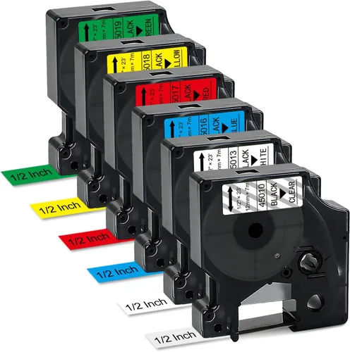 Vista 11 de Compatible con cinta de etiquetas Dymo D1 45010 1/2 pulgada x 23 pies, negro sobre transparente